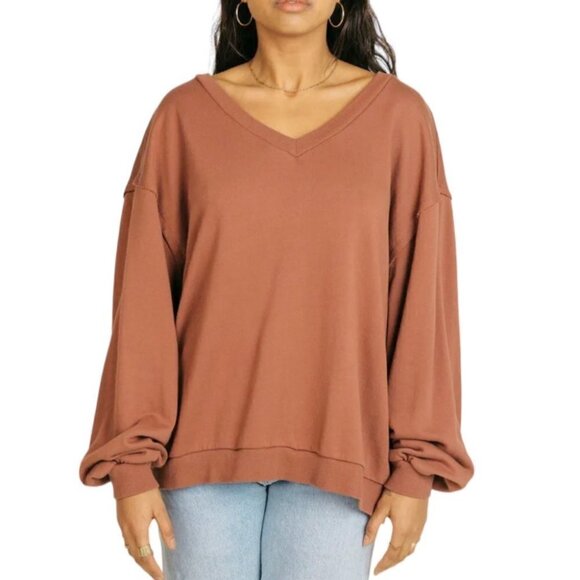 Jackson Rowe Taurus Sweatshirt Oversized V-Neck in Sumac Pink Medium - Picture 1 of 7
